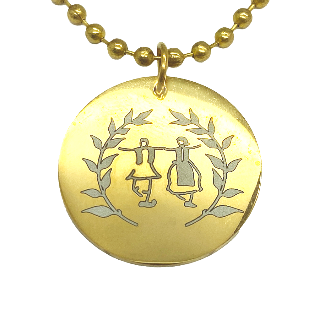 Gold round pendant on a beaded chain