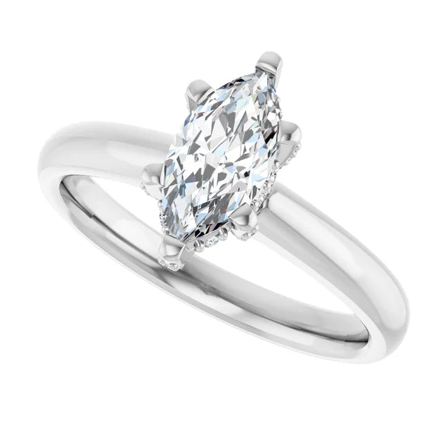 14K White Gold 0.75 CTW Marquise Solitaire Lab Grown Diamond Engagement Ring with Pavé Band- Paul's Jewelers Milwaukee
