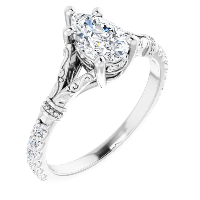 14K White Gold 0.91 CTW Pear Vintage Inspired Lab Grown Diamond Engagement Ring with Split Shank- Paul's Jewelers Milwaukee