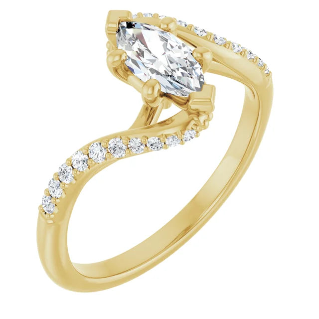 14K White Gold 1.04 CTW Marquise-Cut Lab Grown Diamond Bypass Engagement Ring