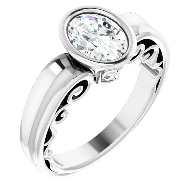 14K White Gold 1.05 CTW Oval Vintage Inspired Lab Grown Diamond Bezel Engagement Ring- Paul's Jewelers Milwaukee