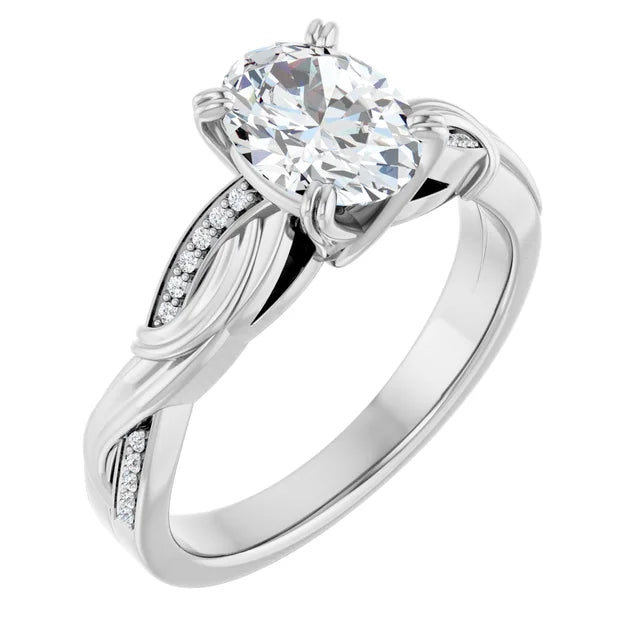 14K White Gold 1.07 CTW Oval Lab Grown Diamond Engagement Ring with Twisted Pavé Band- Paul's Jewelers Milwaukee