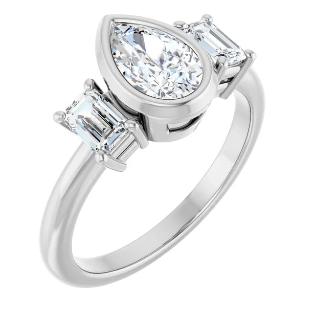 14K White Gold 1.37 CTW Pear-Cut Lab Grown Diamond Bezel Engagement Ring- Paul's Jewelers Milwaukee