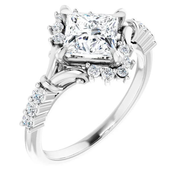 14K White Gold 1.48 CTW Princess Cluster Lab Grown Diamond Engagement Ring with Pavé Band- Paul's Jewelers Milwaukee