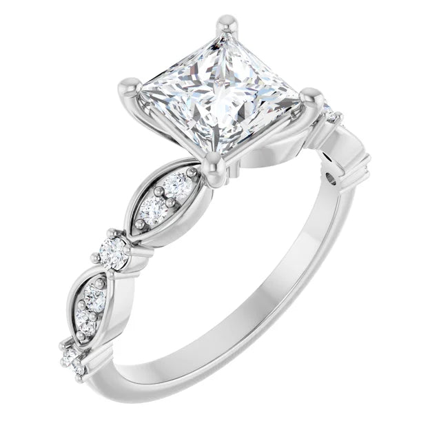 14K White Gold 1.75 CTW Princess Solitaire Lab Grown Diamond Engagement Ring with Pavé Band- Paul's Jewelers Milwaukee