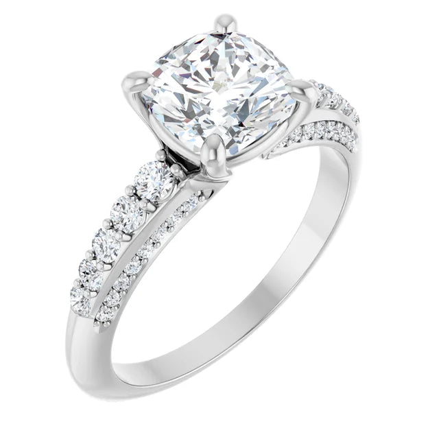 14K White Gold 1.99 CTW Cushion Lab Grown Diamond Engagement Ring with Solitaire and Pavé Band- Paul's Jewelers Milwaukee