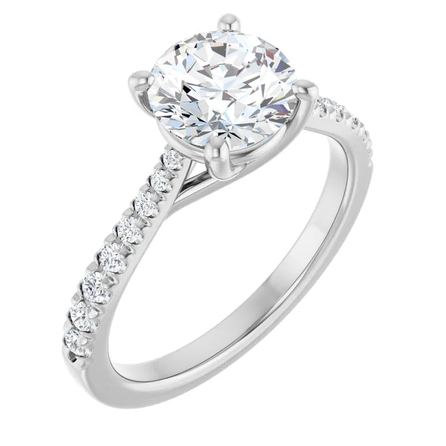 14K White Gold 1.84 CTW Round Pavé Band Diamond Engagement Ring-