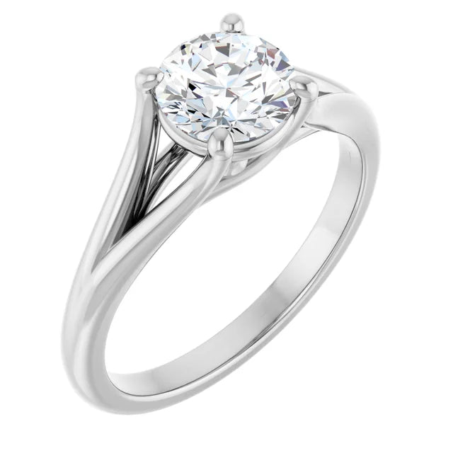 14K White Gold 1.01 CTW Round Cathedral Solitaire Engagement Ring-