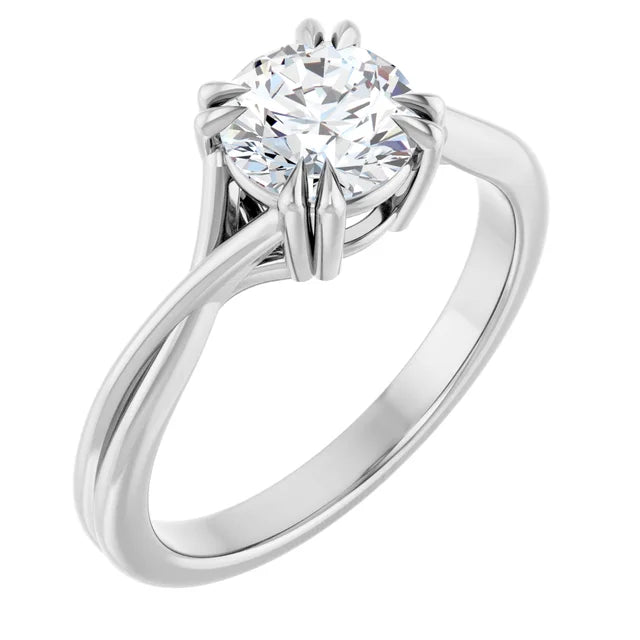 14K White Gold 1.01 CTW Round Double Claw Prong Solitaire Engagement Ring-