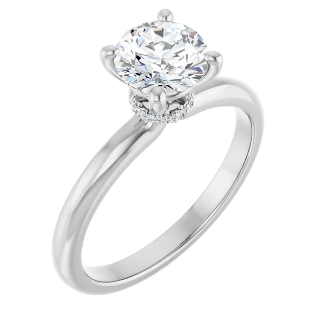 14K White Gold 1.07 CTW Round Hidden Halo Diamond Engagement Ring-