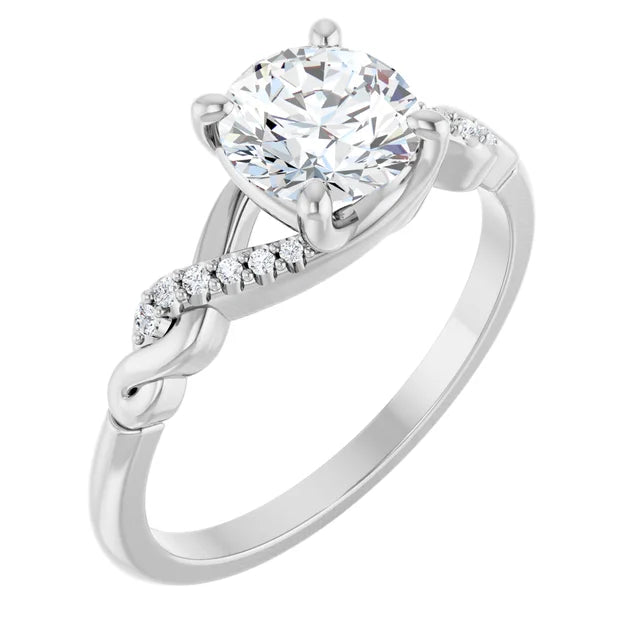 14K White Gold 1.07 CTW Round Twisted Pavé Diamond Engagement Ring-