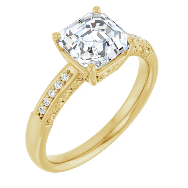 14K White Gold 2.08 CTW Asscher-Cut Lab Grown Diamond Solitaire Engagement Ring with Pavé Band