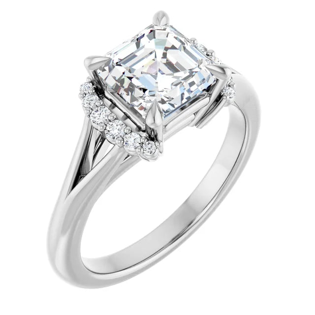 14K White Gold 2.12 CTW Asscher Cluster Lab Grown Diamond Engagement Ring- Paul's Jewelers Milwaukee