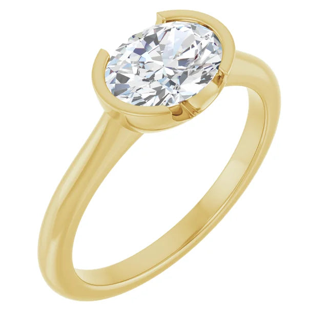 14K White Gold 1.05 CTW Oval-Cut Lab Grown Diamond Half Bezel Engagement Ring