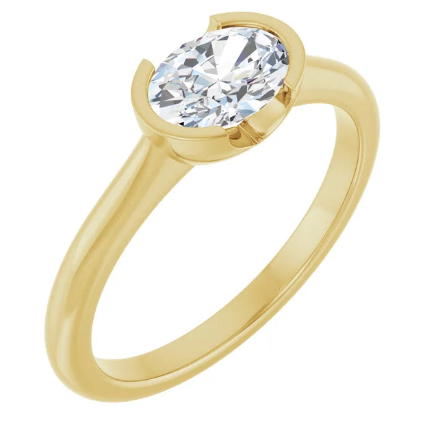 14K White Gold 1.05 CTW Oval-Cut Lab Grown Diamond Half Bezel Engagement Ring-Pauls Jewelers