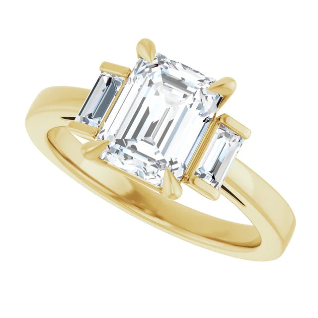 14K White Gold 1.20 CTW Emerald Three Stone Lab Grown Diamond Engagement Ring