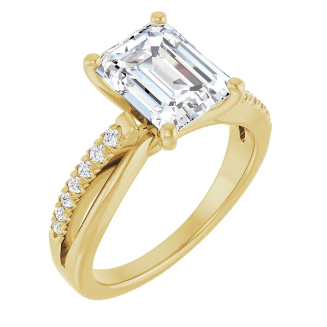 14K White Gold 1.24 CTW Emerald-Cut Lab Grown Diamond Engagement Ring with Solitaire and Pavé Band-Pauls Jewelers