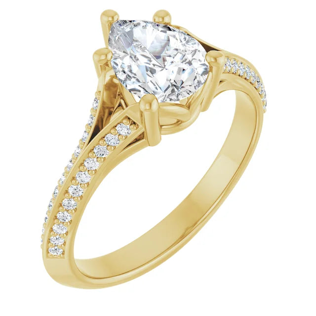 14K White Gold 1.27 CTW Pear Solitaire Lab Grown Diamond Engagement Ring with Pavé Band