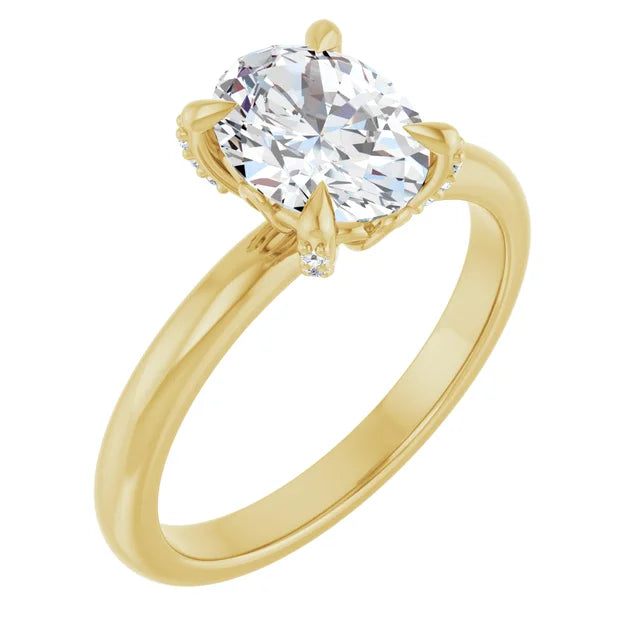 14K White Gold 1.32 CTW Oval-Cut Lab Grown Diamond Solitaire Engagement Ring with Pavé Band