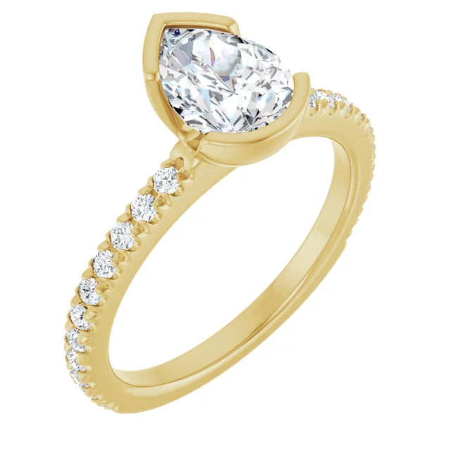 14K White Gold 1.34 CTW Pear-Cut Lab Grown Diamond Half Bezel Engagement Ring