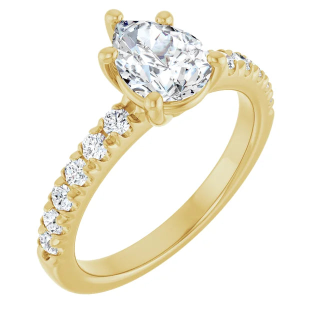14K White Gold 1.41 CTW Pear Solitaire Lab Grown Diamond Engagement Ring with Pavé Band