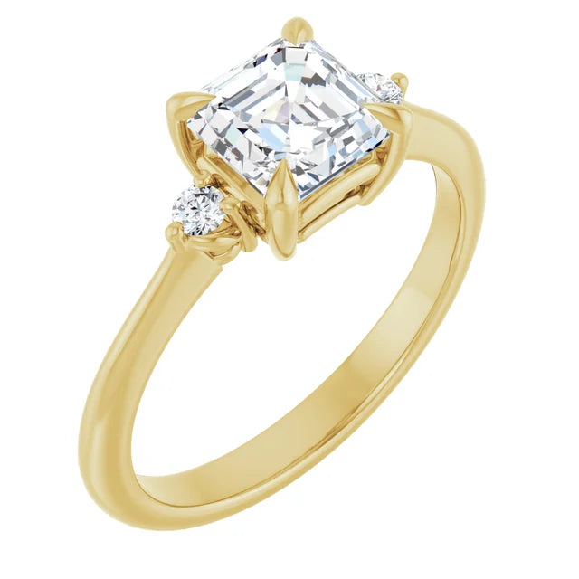 14K White Gold 1.42 CTW Asscher Solitaire Lab Grown Diamond Engagement Ring with Pavé Band