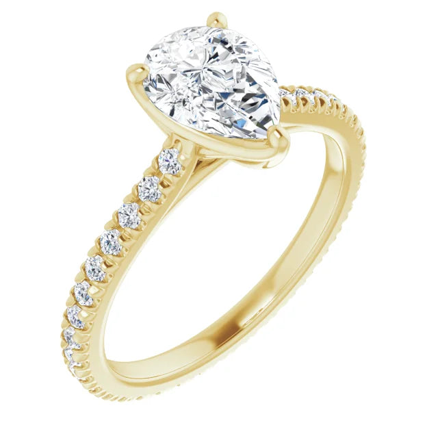 14K White Gold 1.53 CTW Pear-Cut Lab Grown Diamond Engagement Ring with Eternity and Pavé Band