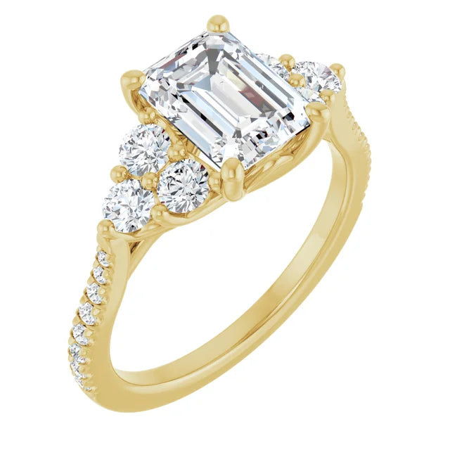 14K White Gold 1.54 CTW Emerald-Cut Lab Grown Diamond Solitaire Engagement Ring with French-Set Pavé Band