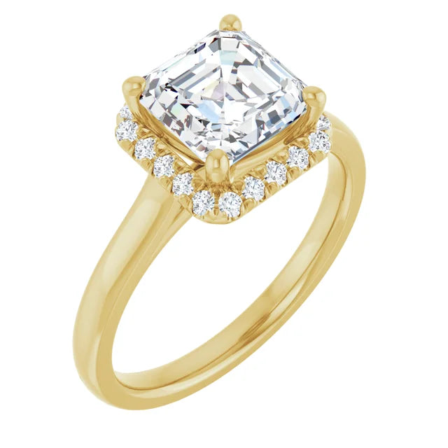 14K White Gold 1.55 CTW Asscher-Cut Lab Grown Diamond Engagement Ring with Halo and French-Set Accents