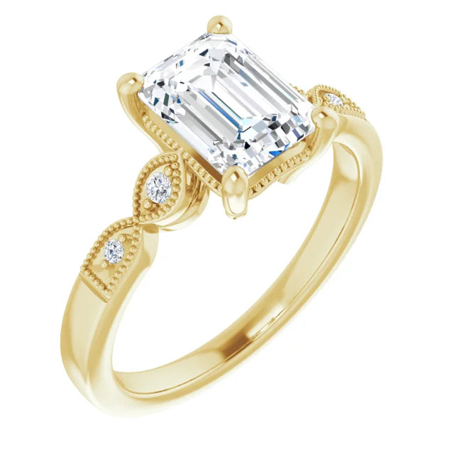 14K White Gold 1.56 CTW Emerald-Cut Lab Grown Diamond Solitaire Engagement Ring with Pavé Band