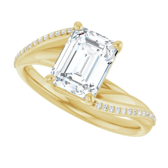 14K White Gold 1.58 CTW Emerald Solitaire Pavé Lab Grown Diamond Engagement Ring
