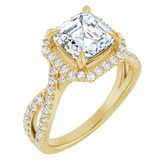 14K White Gold 1.74 CTW Asscher Halo Criss-Cross Lab Grown Diamond Engagement Ring