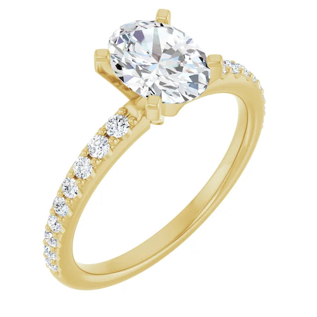 14K White Gold 1.76 CTW Oval Solitaire Pavé Lab Grown Diamond Engagement Ring