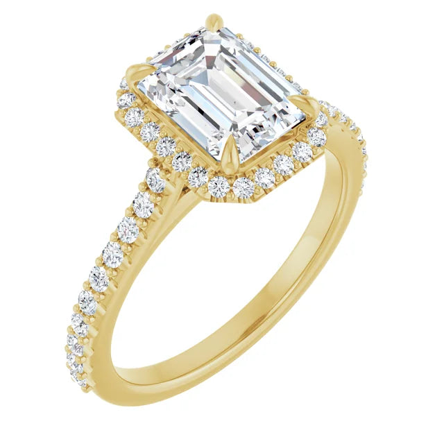 14K White Gold 1.89 CTW Emerald-Cut Lab Grown Diamond Halo Engagement Ring