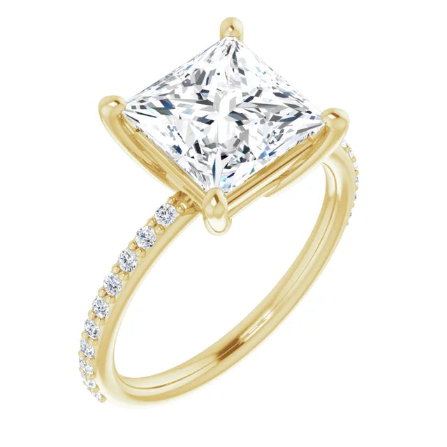14K White Gold 1.91 CTW Princess-Cut Lab Grown Diamond Engagement Ring with Solitaire and Pavé Band