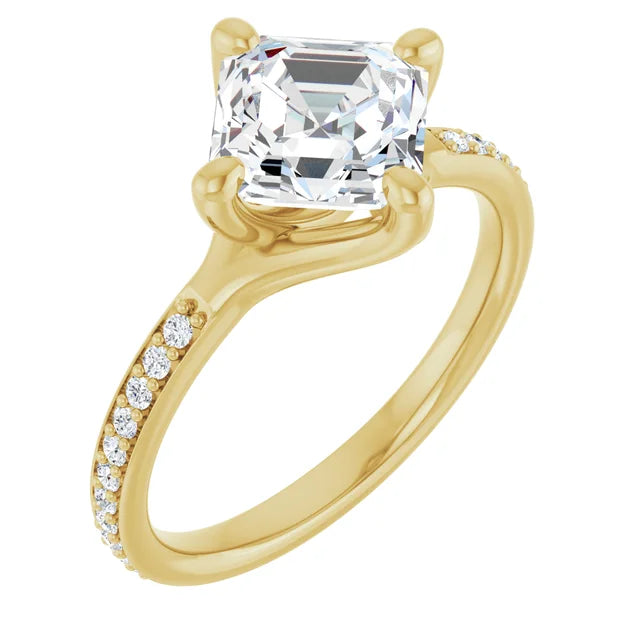 14K White Gold 2.05 CTW Asscher-Cut Lab Grown Diamond Engagement Ring with Solitaire and Pavé Band