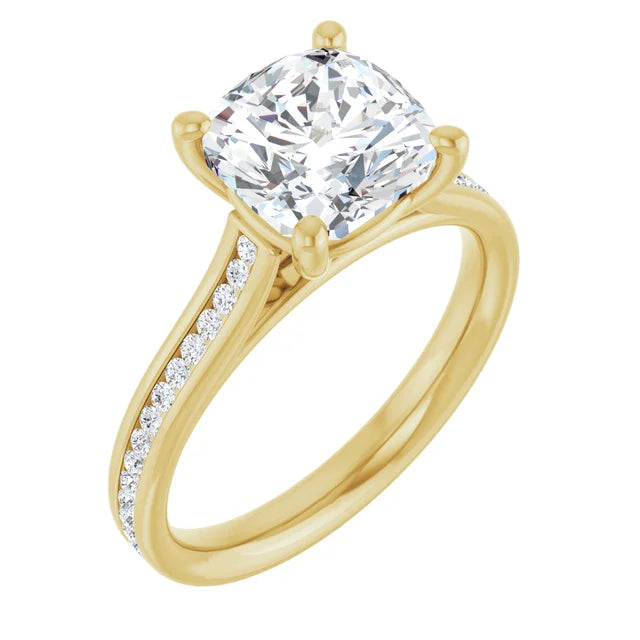 14K White Gold 2.86 CTW Cushion Solitaire Cathedral Pavé Lab Grown Diamond Engagement Ring