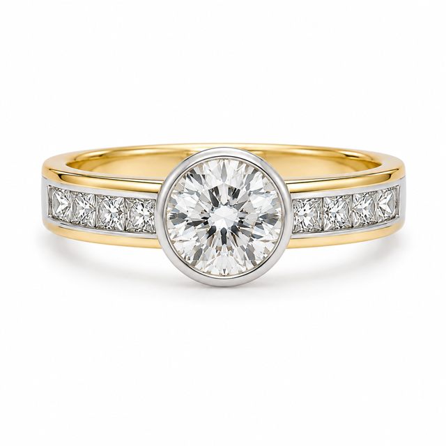 14K Two Tone Engagement Ring with 1.5ctw, I1/J Natural Diamond Center Stone and 0.70ctw Accent Stones
