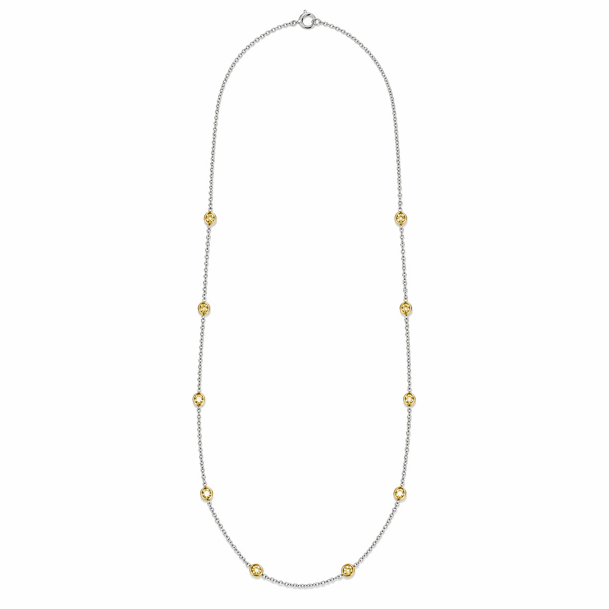 14K Two Tone Station Necklace with 1.08ctc of Natural Yellow Oval Diamonds