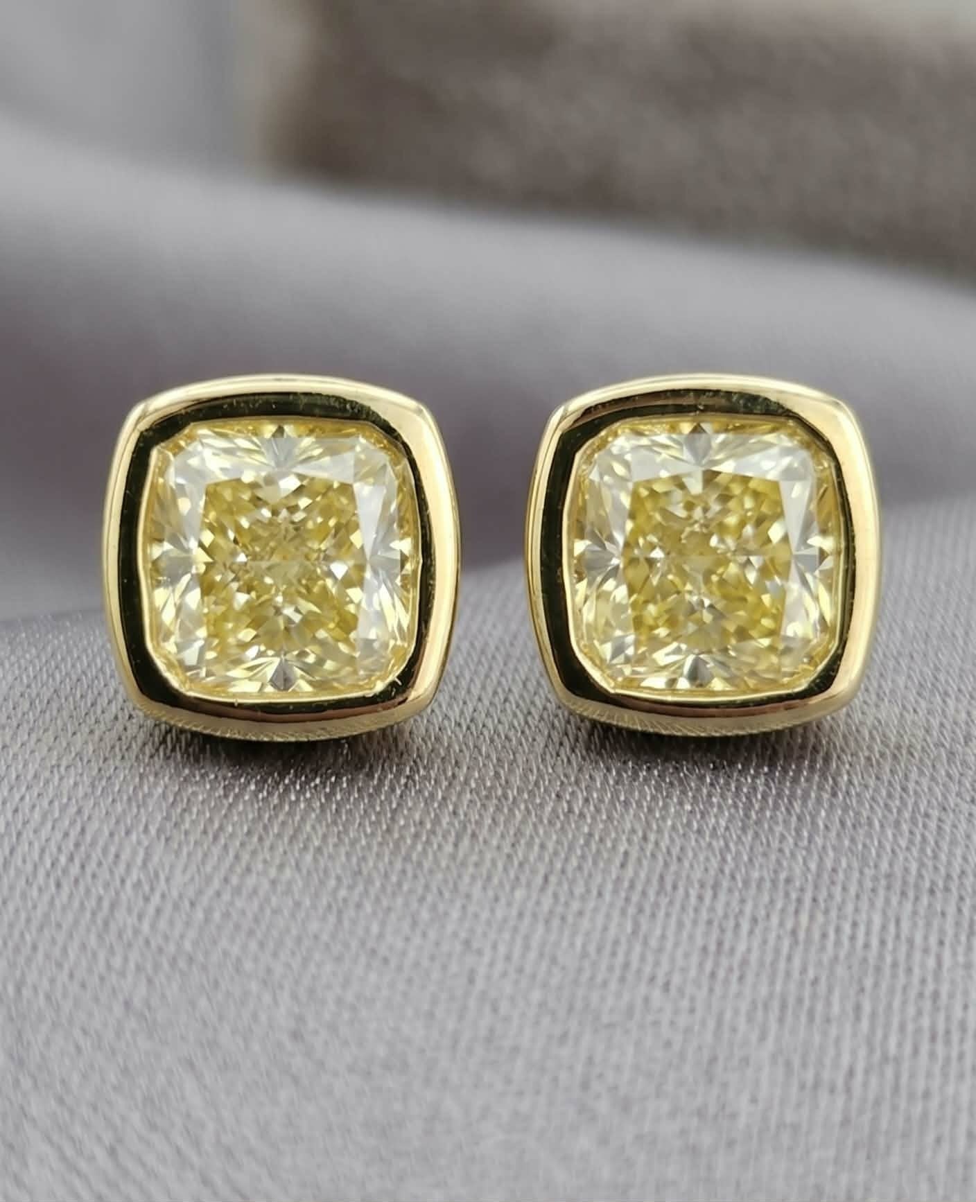 14K Two Tone Stud Earrings with 1.09 ctw Natural Yellow Diamonds