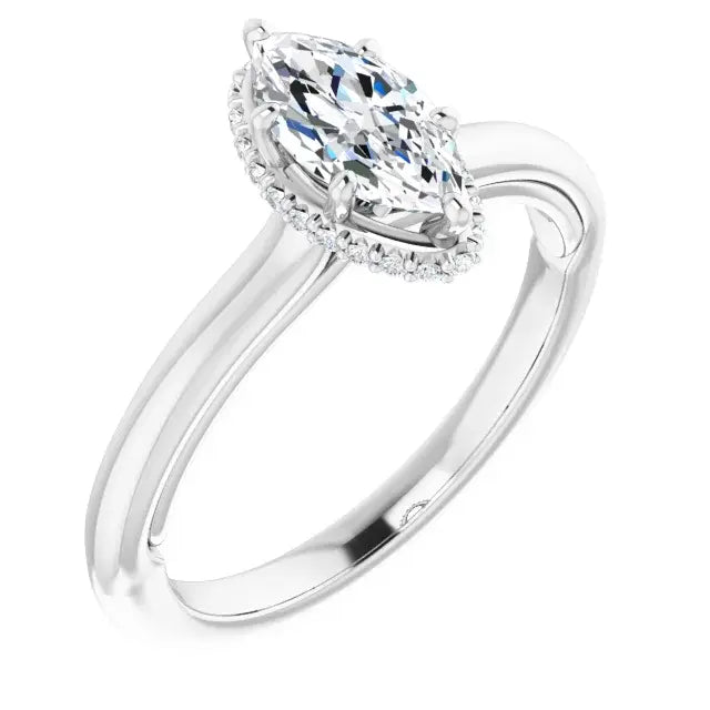 14K White Gold 0.56 CTW Marquise-Cut Diamond Engagement Ring with a Hidden Halo Setting-