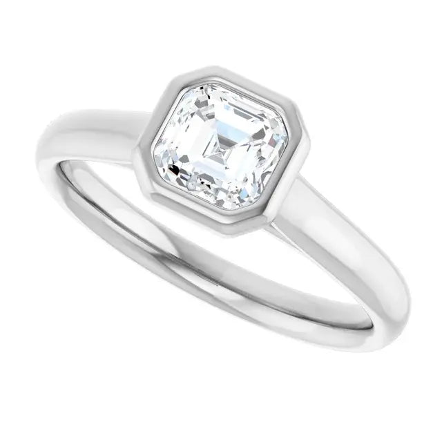 14K White Gold 0.70 CTW Asscher-Cut Diamond Engagement Ring with Bezel Setting