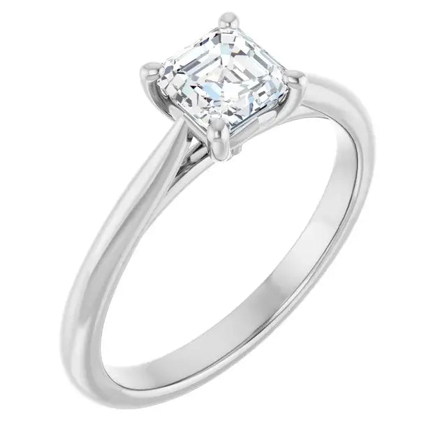 14K White Gold 0.70 CTW Asscher-Cut Diamond Engagement Ring with Classic Solitaire Setting