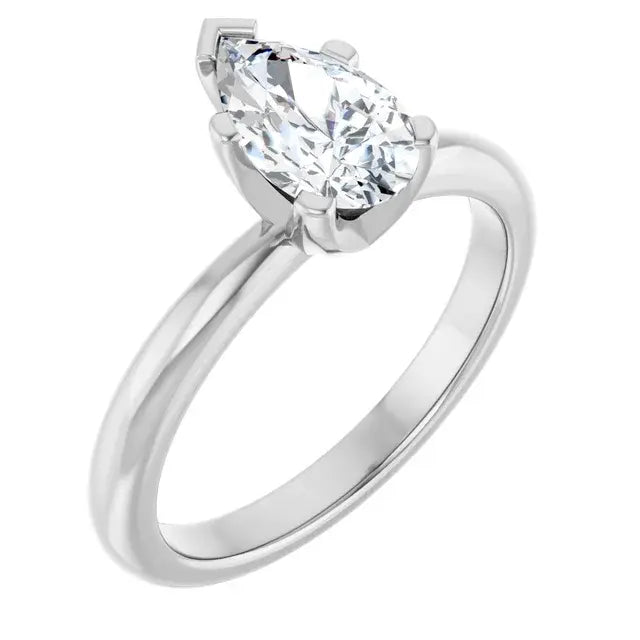 14K White Gold 1.00 CTW Pear-Cut Diamond Engagement Ring with Chevron Prong Solitaire Setting-