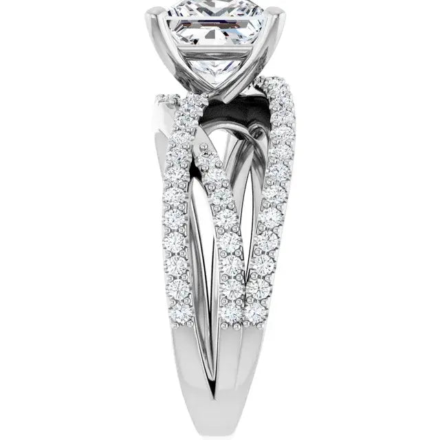 14K White Gold 1 1/2 CTW Princess Cut Diamond Engagement Ring with Crisscross Pavé Split Shank