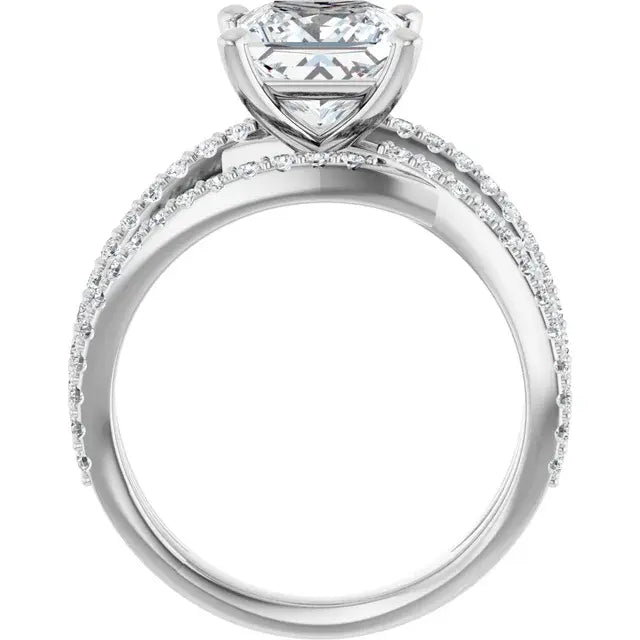 14K White Gold 1 1/2 CTW Princess Cut Diamond Engagement Ring with Crisscross Pavé Split Shank