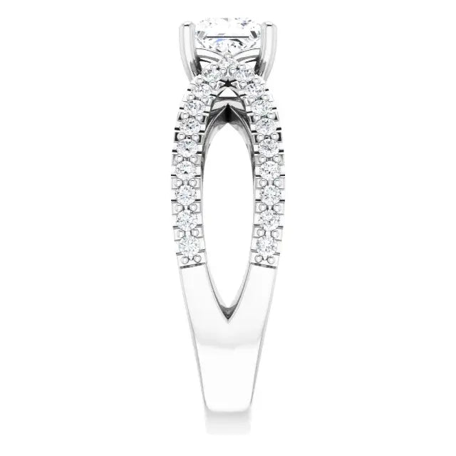 14K White Gold 1 1/2 CTW Princess Cut Diamond Engagement Ring with Infinity Split Shank Pavé Accents