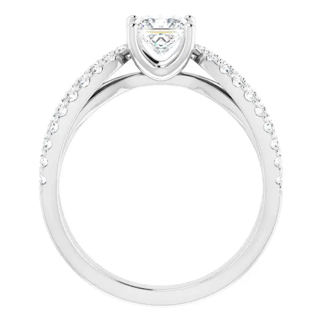 14K White Gold 1 1/2 CTW Princess Cut Diamond Engagement Ring with Infinity Split Shank Pavé Accents