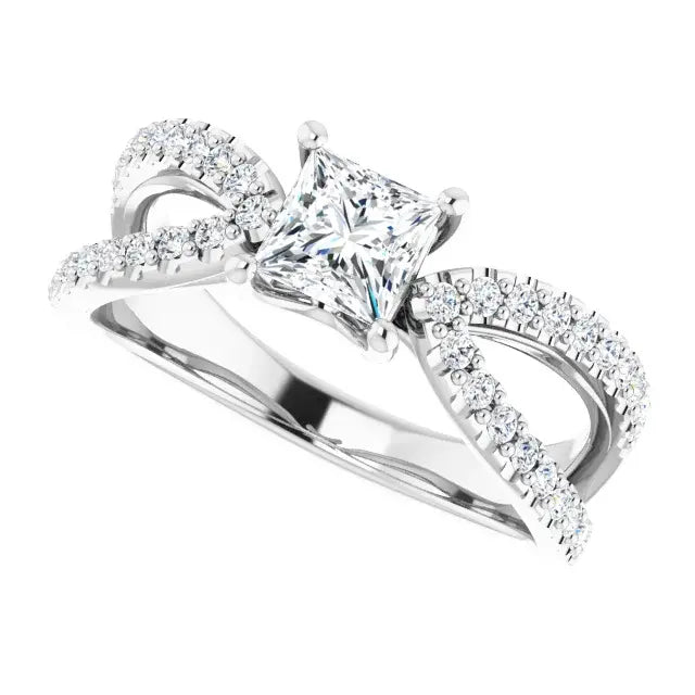 14K White Gold 1 1/2 CTW Princess Cut Diamond Engagement Ring with Infinity Split Shank Pavé Accents