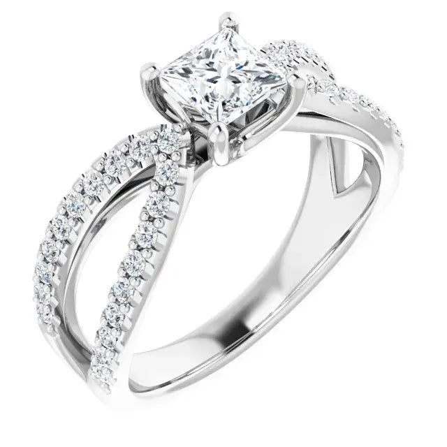 14K White Gold 1 1/2 CTW Princess Cut Diamond Engagement Ring with Infinity Split Shank Pavé Accents